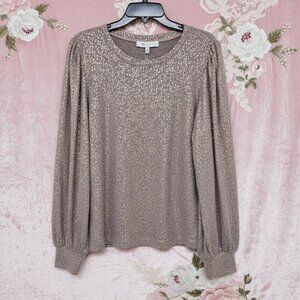 fever* Blush Pink w/ Rose gold Shimmer* Long Sleeve Blouse* Size: L